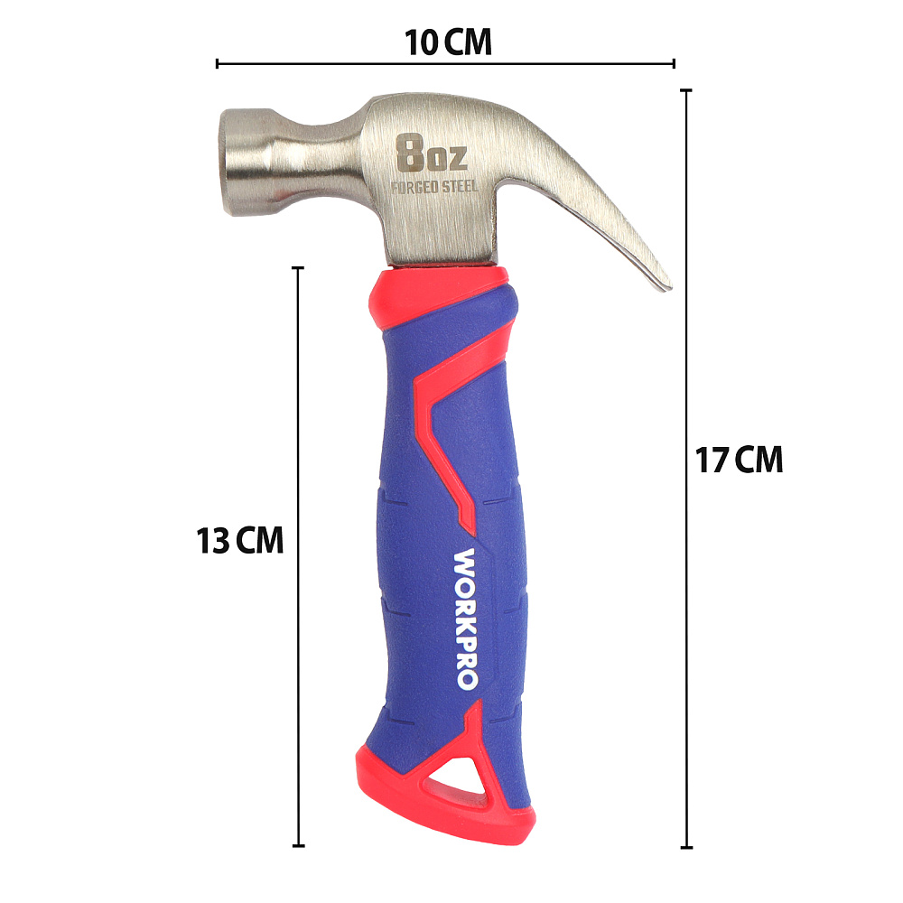 Молоток столярный с фиберглассовой рукояткой 225гр короткий WP241008 WORKPRO