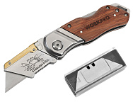 Нож универсальный складной со сменными лезвиями и деревянной рукояткой WP211014 WORKPRO